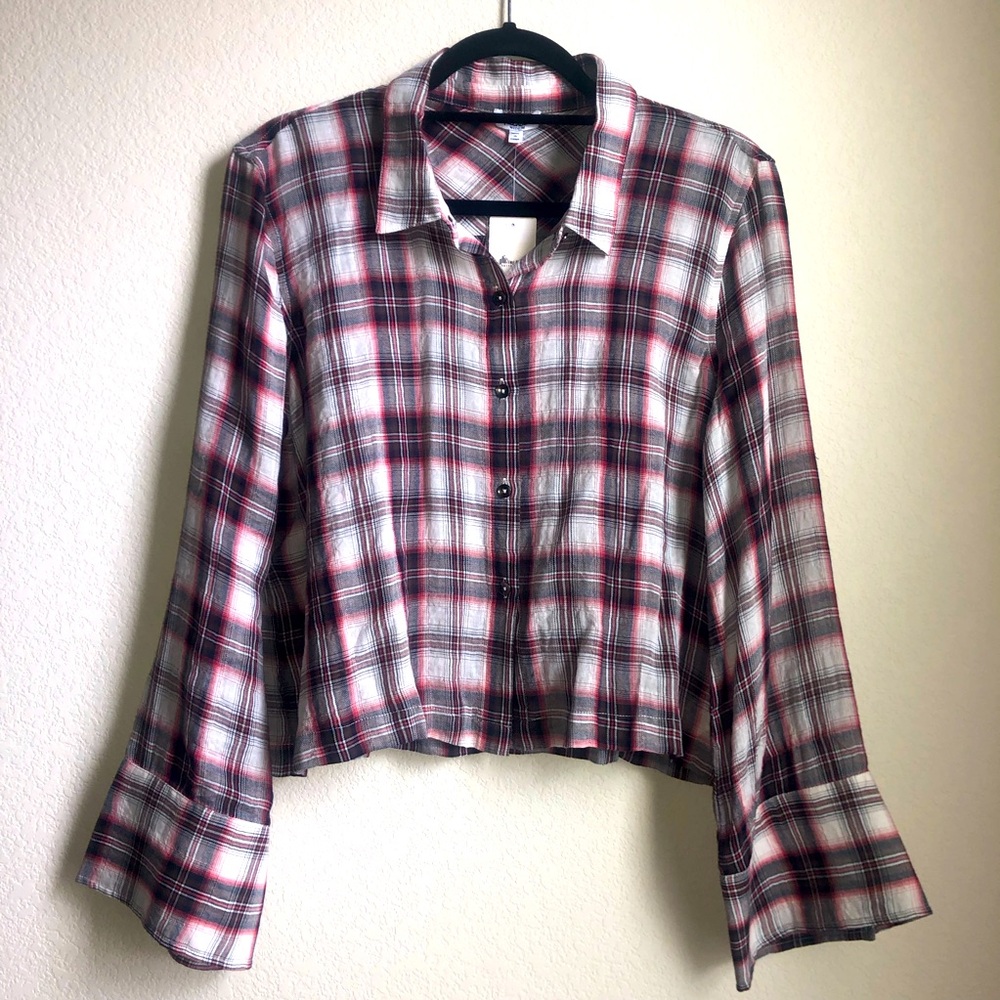 Splendid Plaid Cropped Button Down Shirt - Boxy Fit - sz Med. Disc Ship